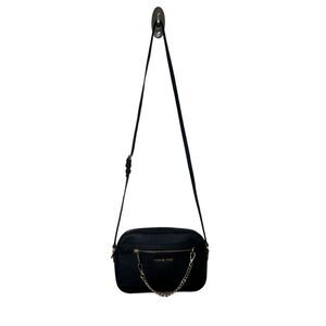 Michael Kors Jet Set Black East West Zip gold Chain MK Leather Crossbody Bag